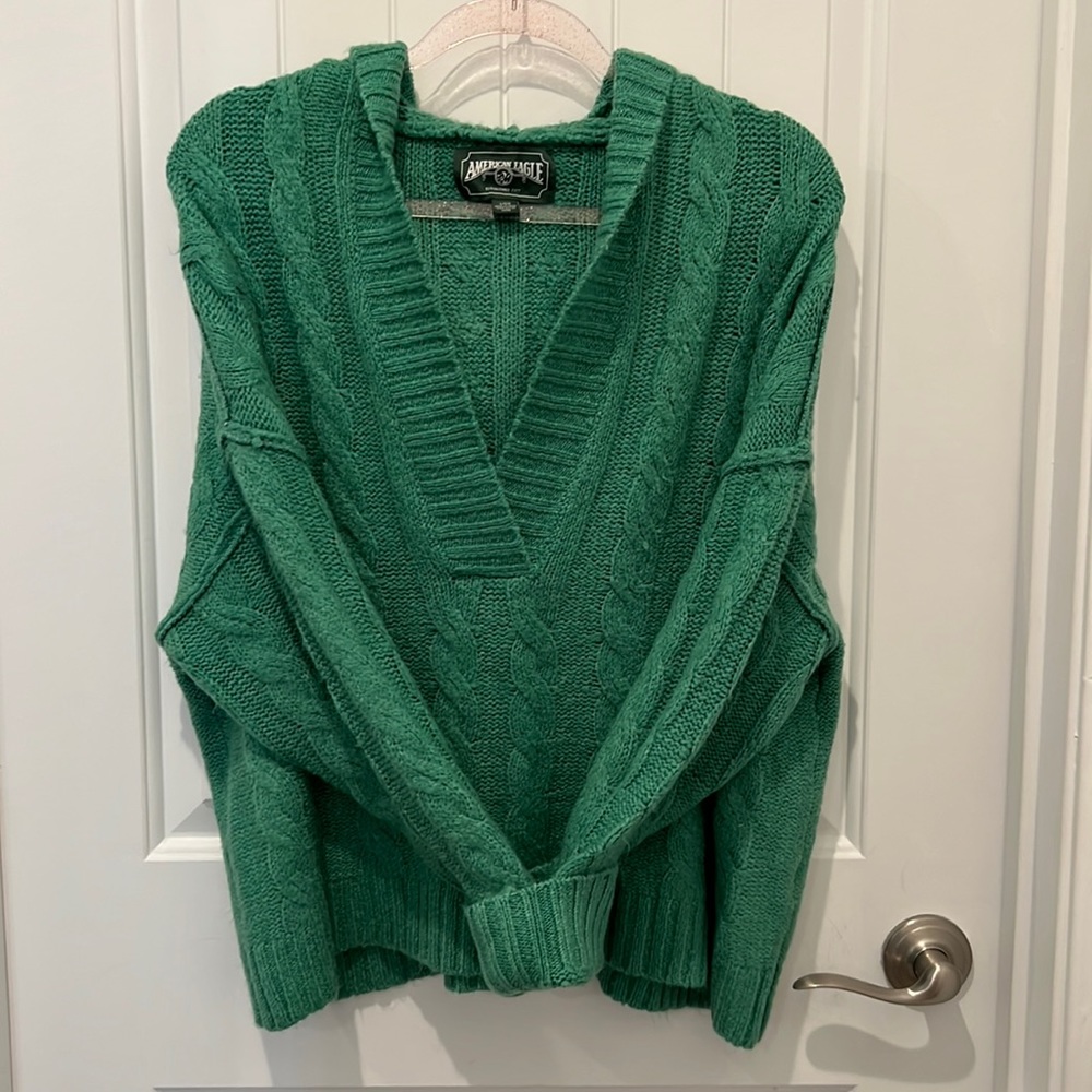 Hooded V-Neck Knitted Sweater
